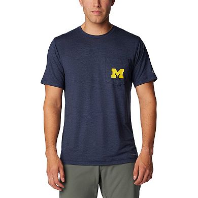 Men's Columbia Navy Michigan Wolverines Tech Trail Omni-Wick T-Shirt