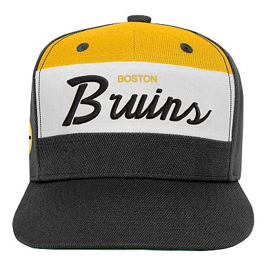 Youth Mitchell & Ness Black Boston Bruins Retro Script Color Block Adjustable Hat
