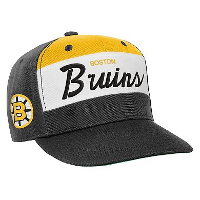 Youth Mitchell & Ness Black Boston Bruins Retro Script Color Block Adjustable Hat