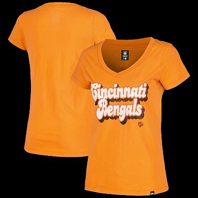 Women's New Era Orange Cincinnati Bengals Enzyme Wash Low V-Neck T-Shirt