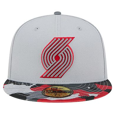 Men's New Era Gray Portland Trail Blazers Active Color Camo Visor 59FIFTY Fitted Hat