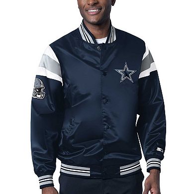 Men's Starter Navy Dallas Cowboys Satin Varsity Full-Snap Jacket