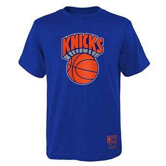 Youth Mitchell & Ness Blue New York Knicks Hardwood Classics Retro Logo T-Shirt