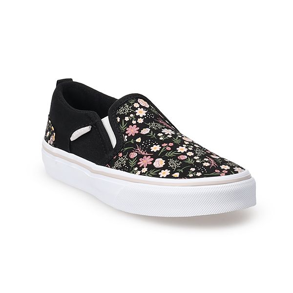 Vans® Asher Girls' Slip-On Shoes - Floral Black (12)