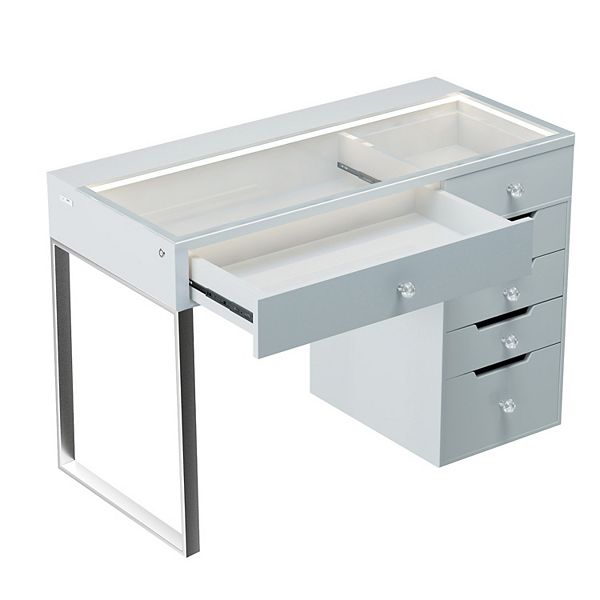 VANITII 6 Drawers Makeup Vanities Led Light Stainless Steel Glass