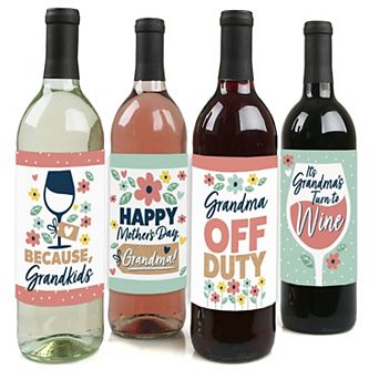 Big Dot Of Happiness Grandma, Happy Mother's Day Grandmother Wine Bottle Label Stickers 4 ct