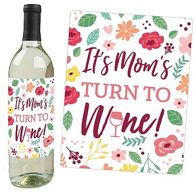 Big Dot Of Happiness Colorful Floral Happy Mother's Day Party Wine Bottle Label Stickers 4 Ct