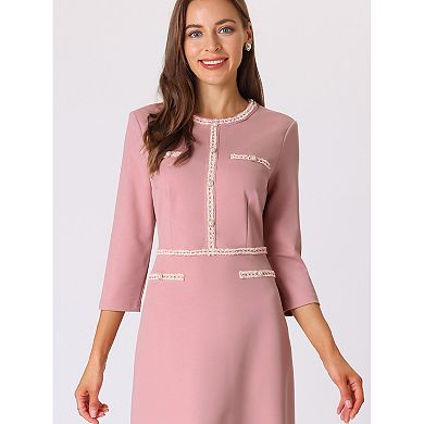 Women's A-line Dress Contrast Color Office Tweed Trim Dresses