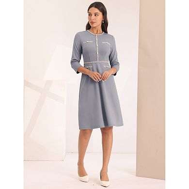Women's A-Line Dress Contrast Color Office Tweed Trim Dresses