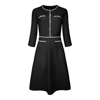Women's A-line Dress Contrast Color Office Tweed Trim Dresses