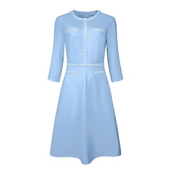 Women's A-line Dress Contrast Color Office Tweed Trim Dresses