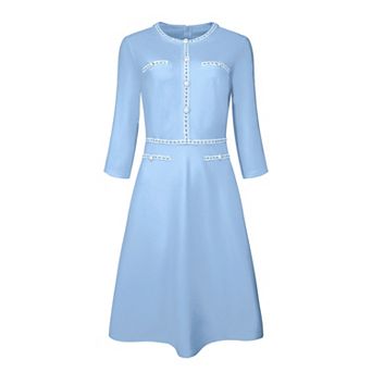 Women's A-line Dress Contrast Color Office Tweed Trim Dresses