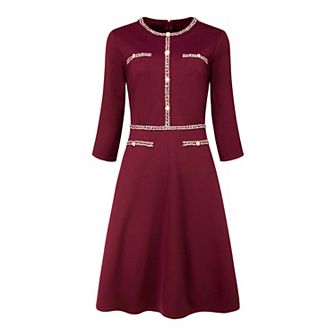 Women's A-line Dress Contrast Color Office Tweed Trim Dresses