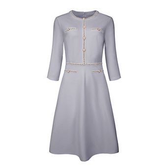 Women's A-line Dress Contrast Color Office Tweed Trim Dresses