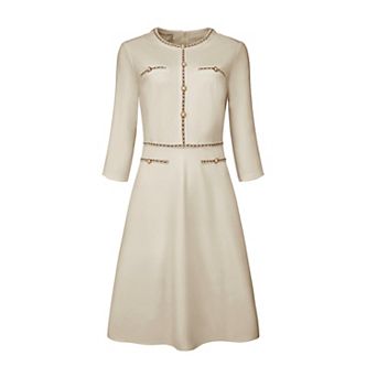 Women's A-line Dress Contrast Color Office Tweed Trim Dresses