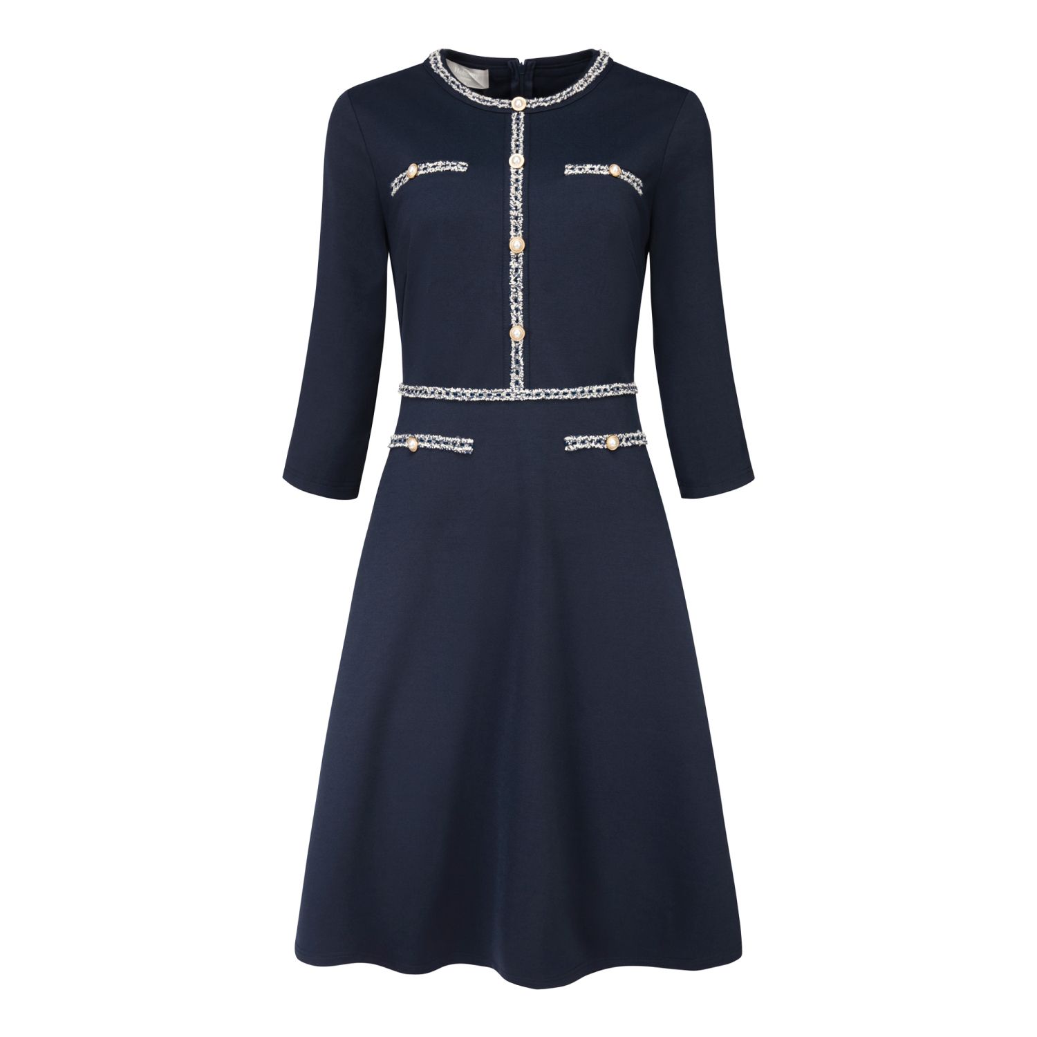 Женские платья A-Line Dress Contrast Color Office Tweed Trim Dresses