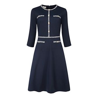 Women's A-Line Dress Contrast Color Office Tweed Trim Dresses