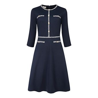 Women's A-line Dress Contrast Color Office Tweed Trim Dresses