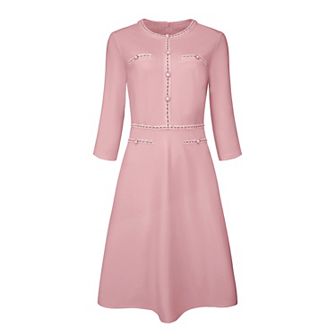 Women's A-Line Dress Contrast Color Office Tweed Trim Dresses
