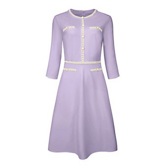 Women's A-line Dress Contrast Color Office Tweed Trim Dresses