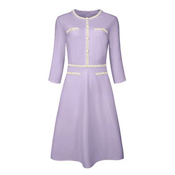 Women's A-line Dress Contrast Color Office Tweed Trim Dresses