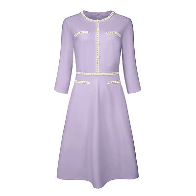 Women's A-line Dress Contrast Color Office Tweed Trim Dresses