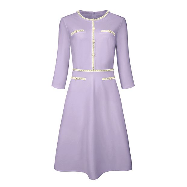 Women's A-line Dress Contrast Color Office Tweed Trim Dresses