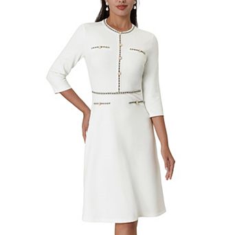 Women's A-line Dress Contrast Color Office Tweed Trim Dresses