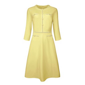 Women's A-line Dress Contrast Color Office Tweed Trim Dresses