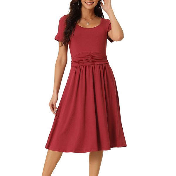 Solid Casual Comfy Short Sleeve Jersey Knit A-Line Midi Dress $12Each