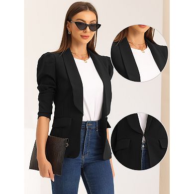 Work Office Blazers For Women's Shawl Collar Puffy Sleeve Suit Blazer Jackets