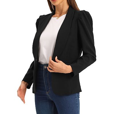 Work Office Blazers For Women's Shawl Collar Puffy Sleeve Suit