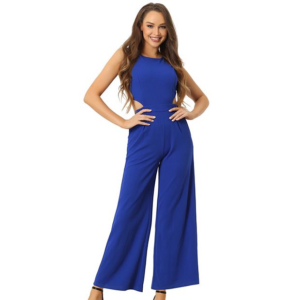 Elegant Jumpsuit For Women Sleeveless Backless Cutout High Waist Wide Leg Pants Romper Jumpsuits