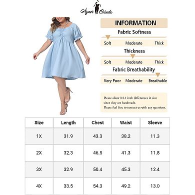 Plus Size Dress For Women Sweetheart Neck Self Tie Front Puffy Sleeve Back Elastic Dresses