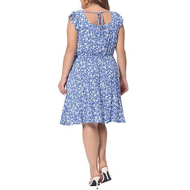 Plus Size Summer Dresses For Women Square Neck Ruffle Short Sleeve Casual Midi Dress