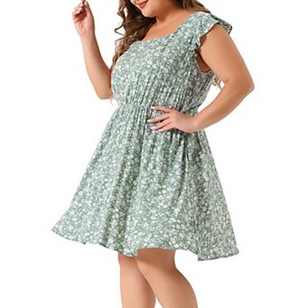 Plus Size Summer Dresses For Women Square Neck Ruffle Short Sleeve Casual Midi Dress