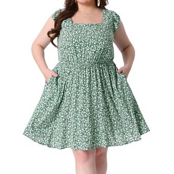Plus Size Summer Dresses For Women Square Neck Ruffle Short Sleeve Casual Midi Dress