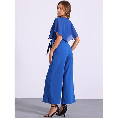 Ruffle Sleeve Jumpsuit For Women Casual Dressy Tie Waist Wide Leg Jumpsuits