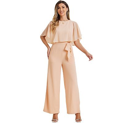 Ruffle Sleeve Jumpsuit for Women Casual Dressy Tie Waist Wide