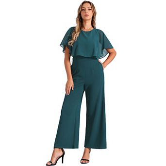 Ruffle Sleeve Jumpsuit for Women Casual Dressy Tie Waist Wide Leg Jumpsuits