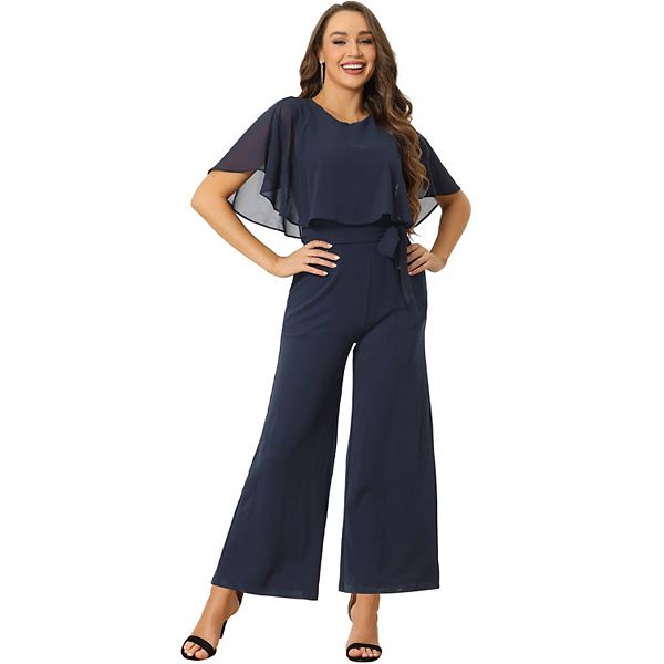 Ruffle Sleeve Jumpsuit For Women Casual Dressy Tie Waist Wide Leg Jumpsuits