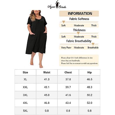 Plus Size Nightgowns Pajama For Women Short Sleeve V Neck Soft Nightshirt With Pockets Pajama