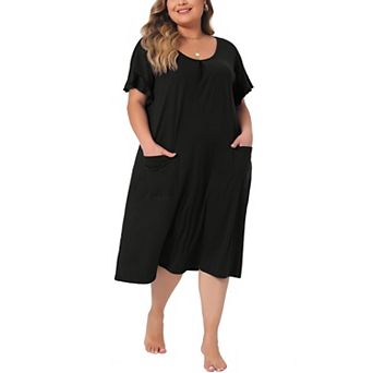 Plus Size Nightgowns Pajama for Women Short Sleeve V Neck Soft Nightshirt with Pockets Pajama