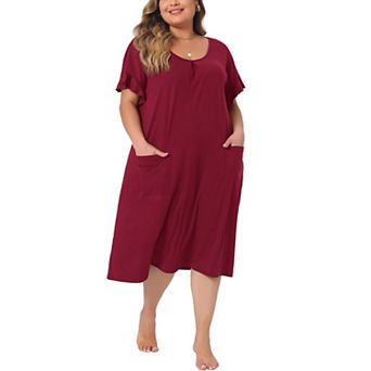 Plus Size Nightgowns Pajama for Women Short Sleeve V Neck Soft Nightshirt with Pockets Pajama
