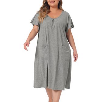 Plus Size Nightgowns Pajama For Women Short Sleeve V Neck Soft Nightshirt With Pockets Pajama