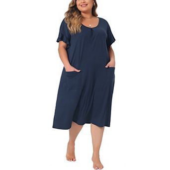 Plus Size Nightgowns Pajama for Women Short Sleeve V Neck Soft Nightshirt with Pockets Pajama