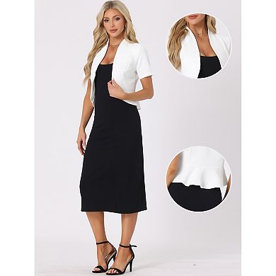 Casual Business Blazer for Women's Open Front 3/4 Sleeve Collarless Cardigan