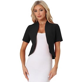 Casual Business Blazer for Women's Open Front 3/4 Sleeve Collarless Cardigan