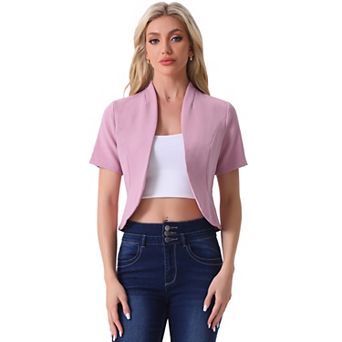 Casual Business Blazer for Women's Open Front 3/4 Sleeve Collarless Cardigan