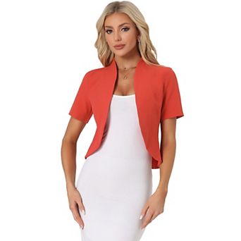 Casual Business Blazer for Women's Open Front 3/4 Sleeve Collarless Cardigan